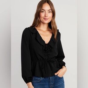 Old Navy Elegant Blackjack Ruffle Long Sleeve Boho Blouse Size XL